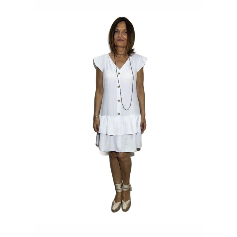 Vestido volantes blanco LEYCA