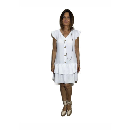 Vestido volantes blanco LEYCA